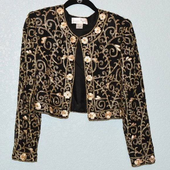 Vintage 80s Gold & Black Formal Bolero Cropped Jacket | Color: Black/Gold | Size: SP | Cowboycharisma's Closet Vintage 80s Gold & Black Formal Bolero Cropped Jacket | Color: Black/Gold | Size: SP | Cowboycharisma's Closet